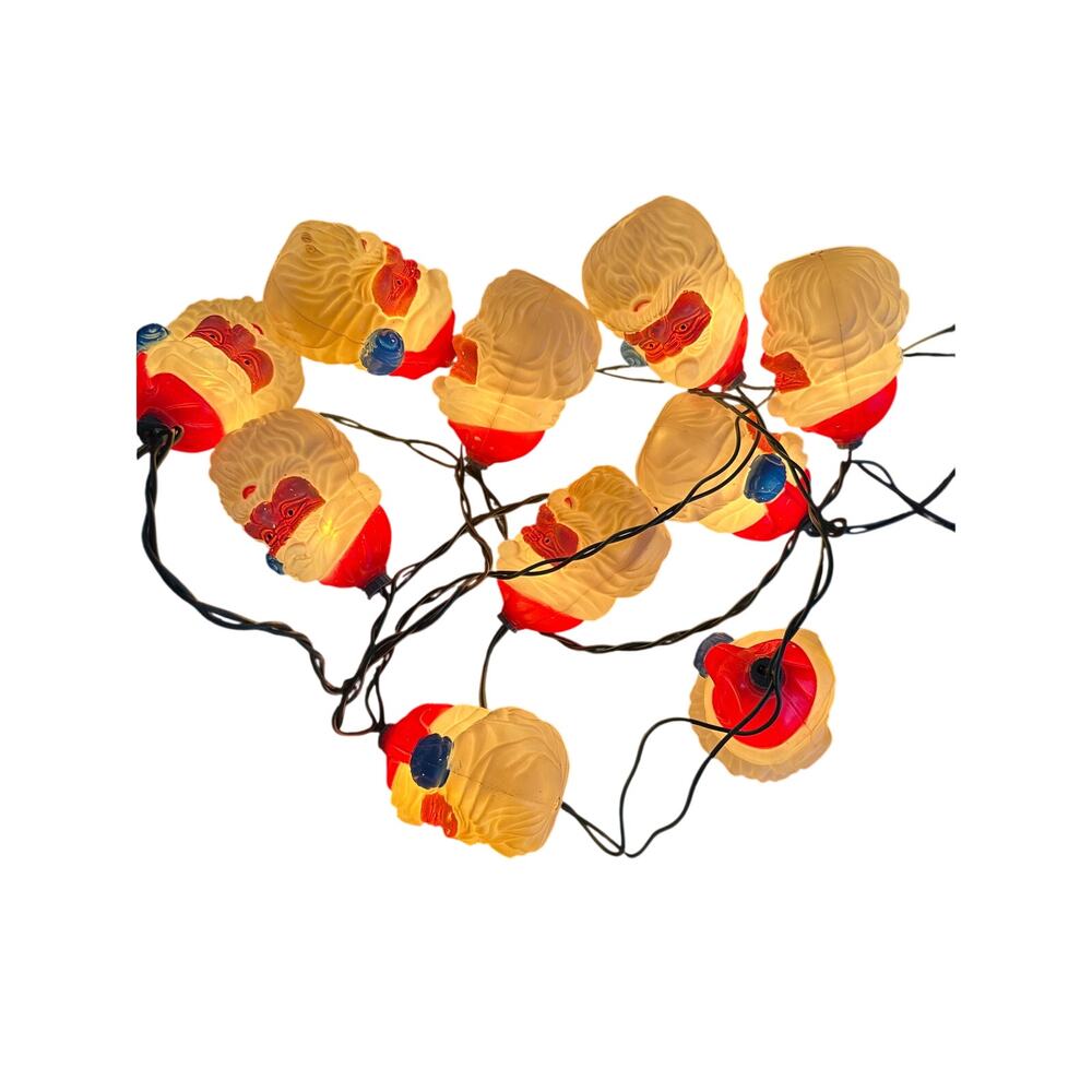 Vintage 1970's Santa Head Plastic Blow Mold 10 String Christmas Lights